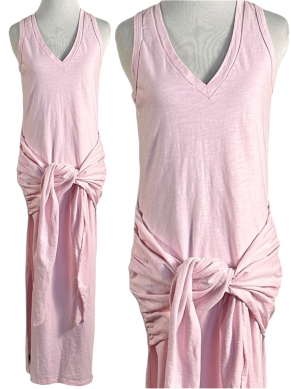 Revolve LNA Baby Pink Sleeveless T Shirt Maxi Dress With Tie Belt Small Summer